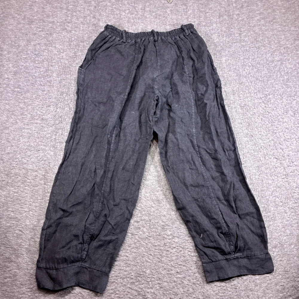 Lands Downunder Linen Pants Womens Medium Black Made in Italy Beach Summer